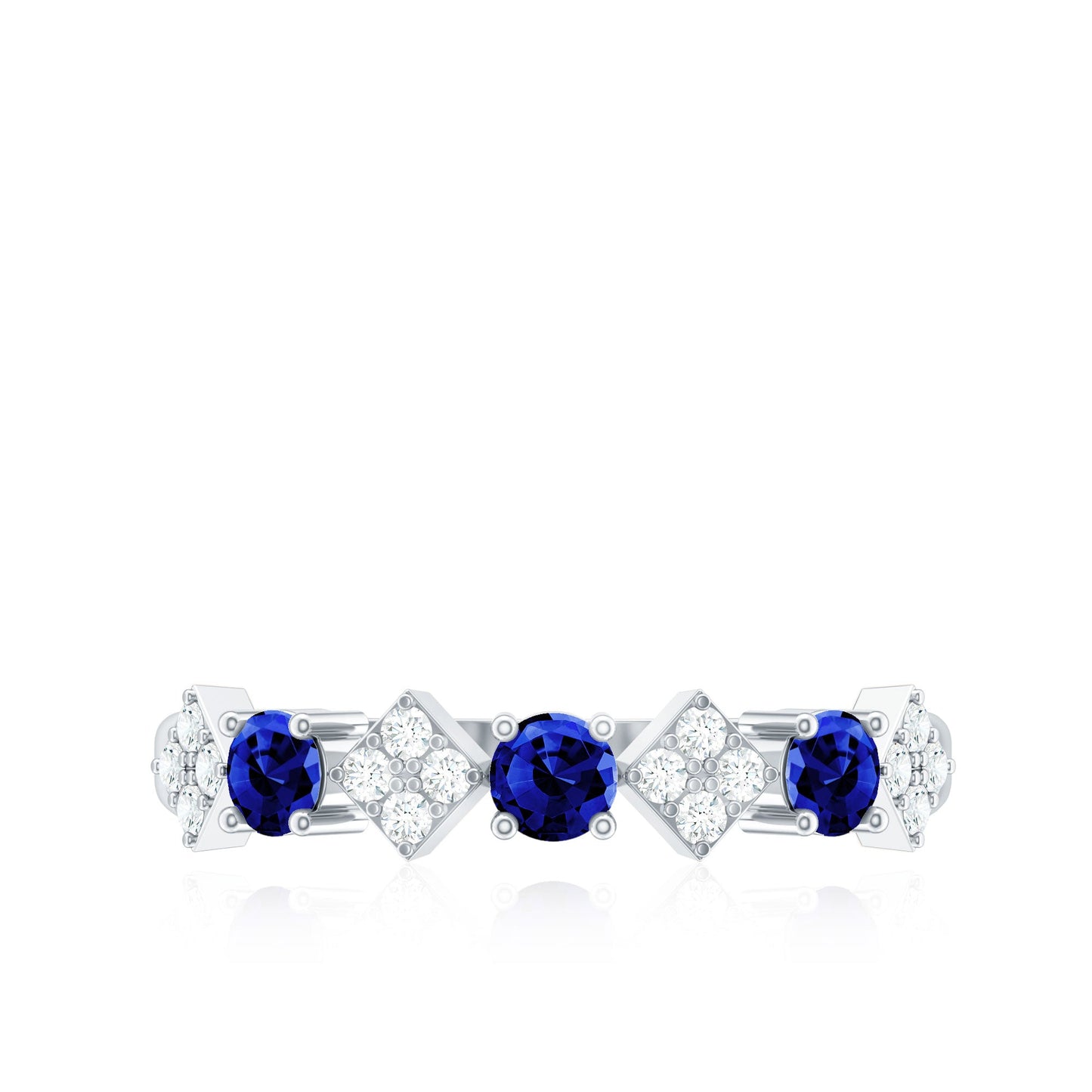 Certified Lab Grown Blue Sapphire Diamond Half Eternity Ring for Women