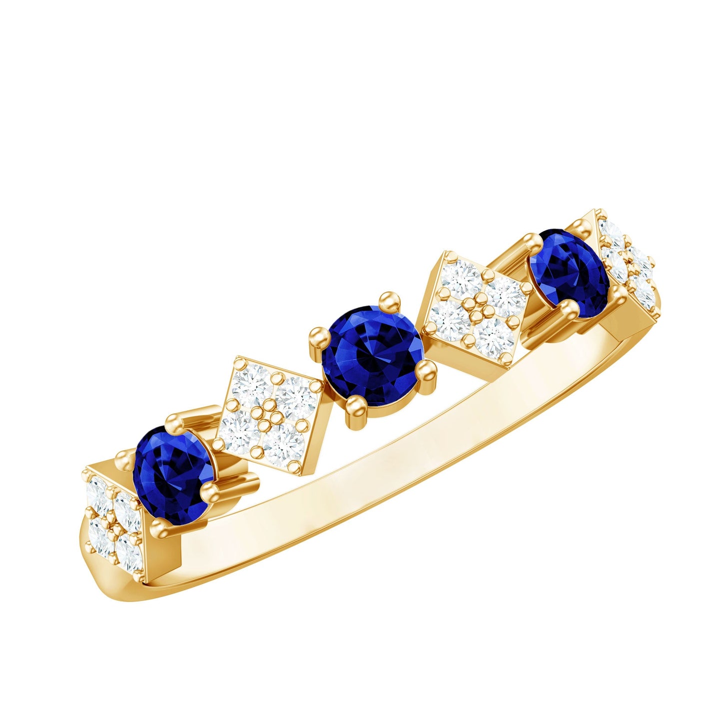 Certified Lab Grown Blue Sapphire Diamond Half Eternity Ring for Women