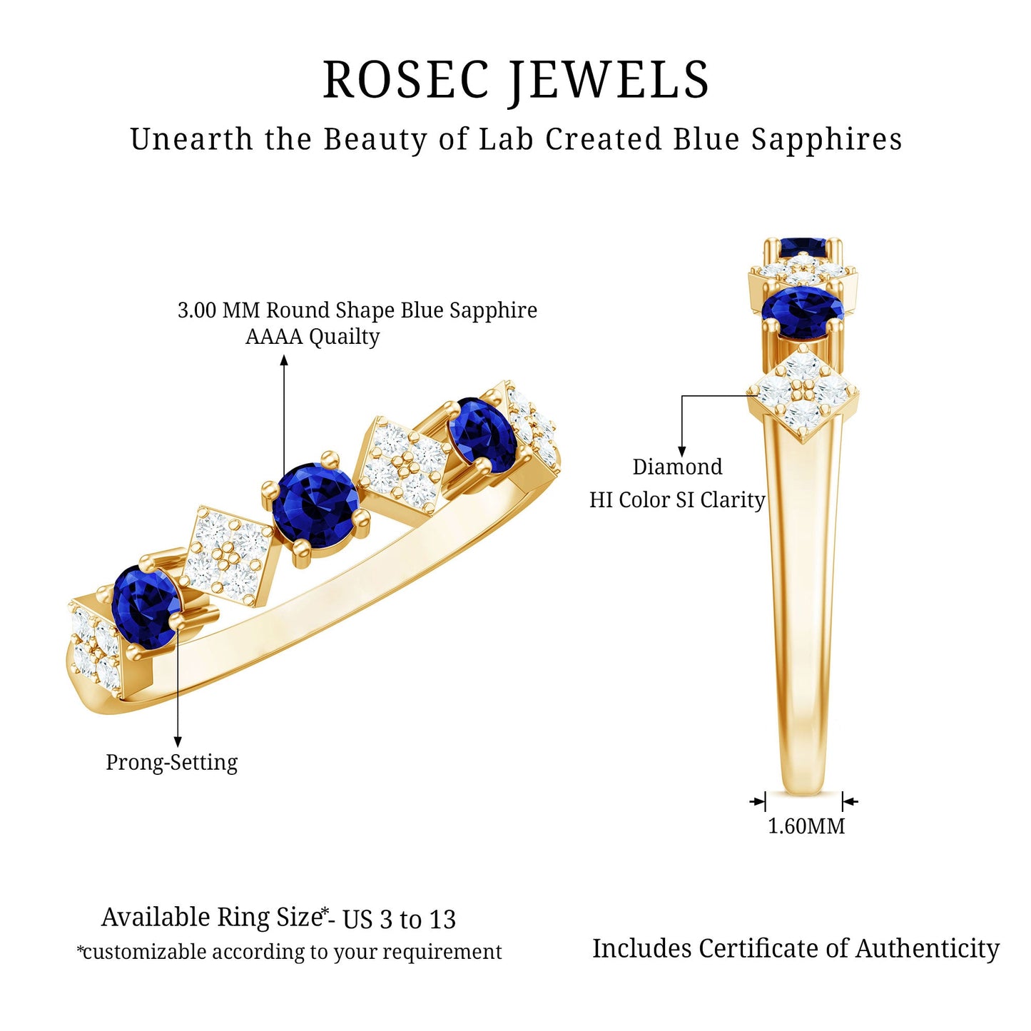 Certified Lab Grown Blue Sapphire Diamond Half Eternity Ring for Women