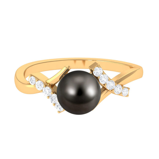 Tahitian Pearl Solitaire Ring with Diamond Accent