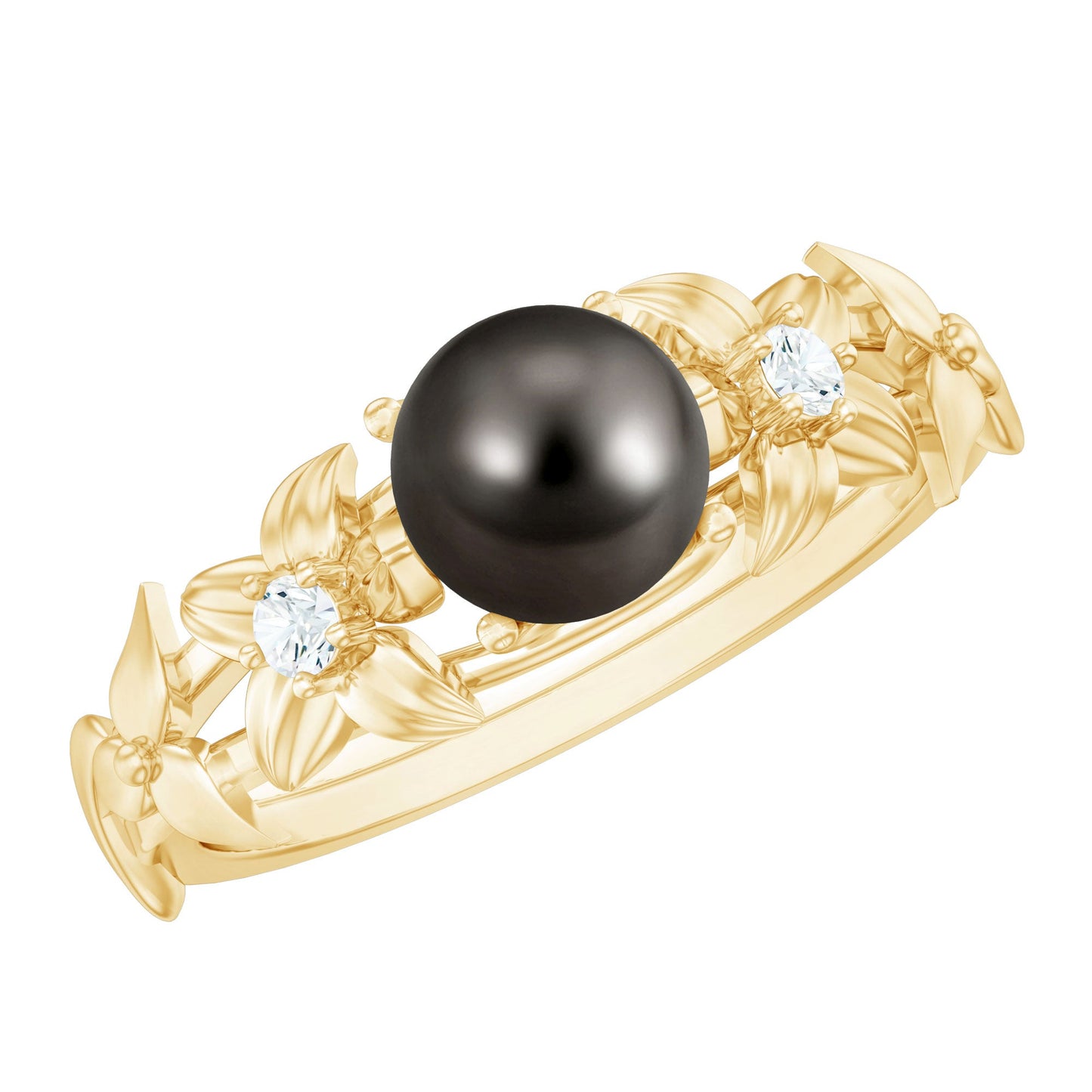 Genuine 8 Carat Tahitian Black Pearl Flower Engagement Ring with Diamond