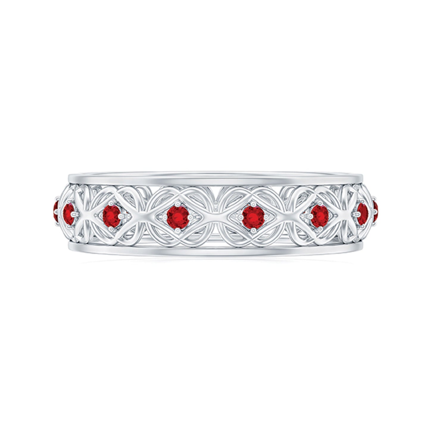 Vintage Style Lab Grown Ruby Celtic Knot Eternity Band Ring