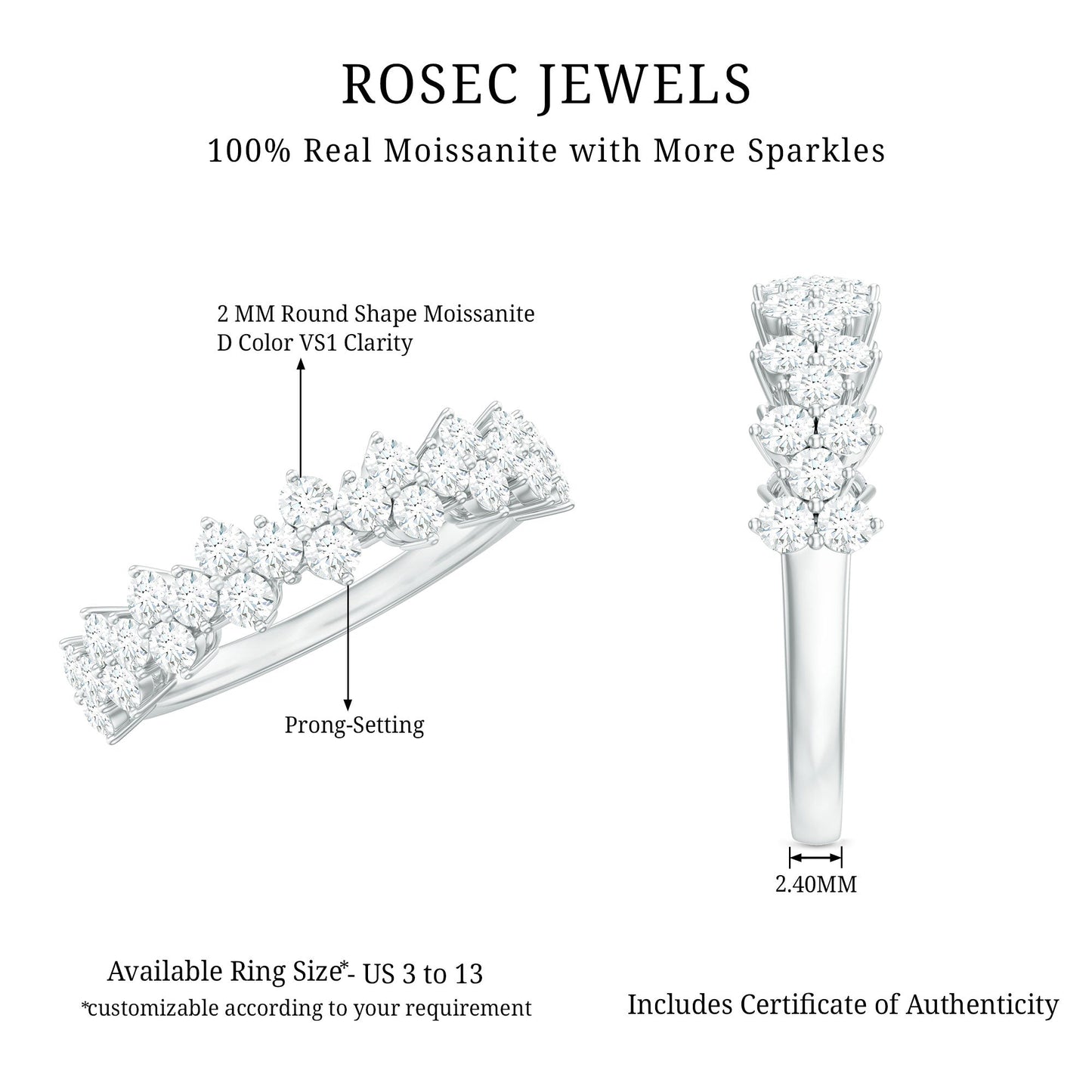 Round Moissanite Cluster Eternity Wedding Band