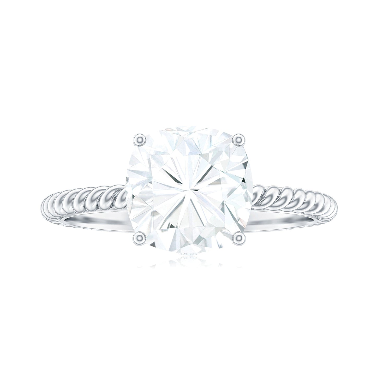 Cushion Cut Moissanite Solitaire Engagement Ring with Twisted Rope