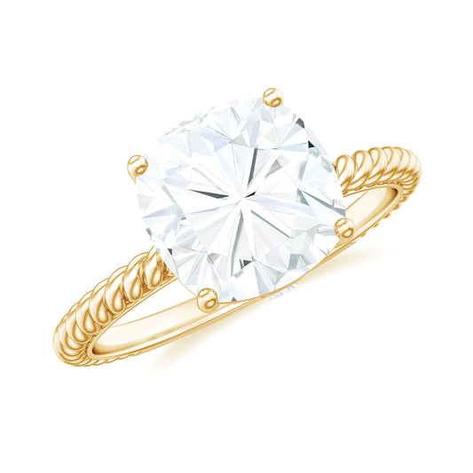 Cushion Cut Moissanite Solitaire Engagement Ring with Twisted Rope