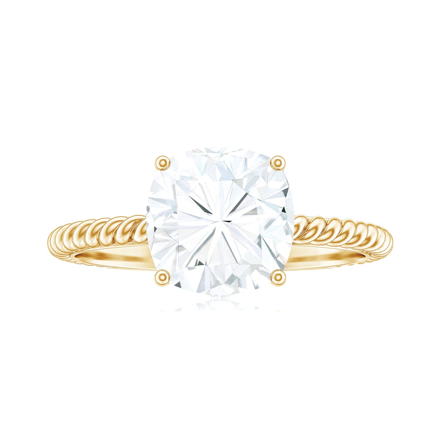 Cushion Cut Moissanite Solitaire Engagement Ring with Twisted Rope
