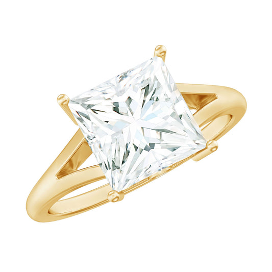 Certified 8 MM Moissanite Princess Cut Engagement Ring with Split Shank