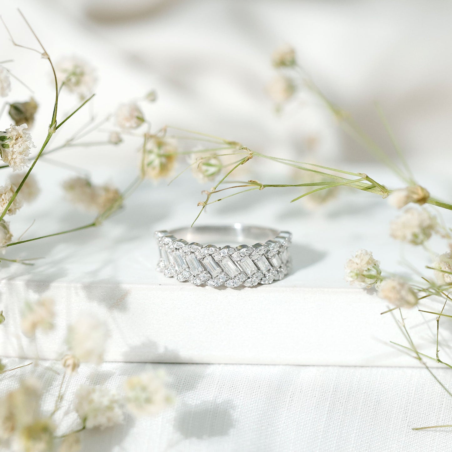 Baguette and Round Cut Zircon Braided Anniversary Ring