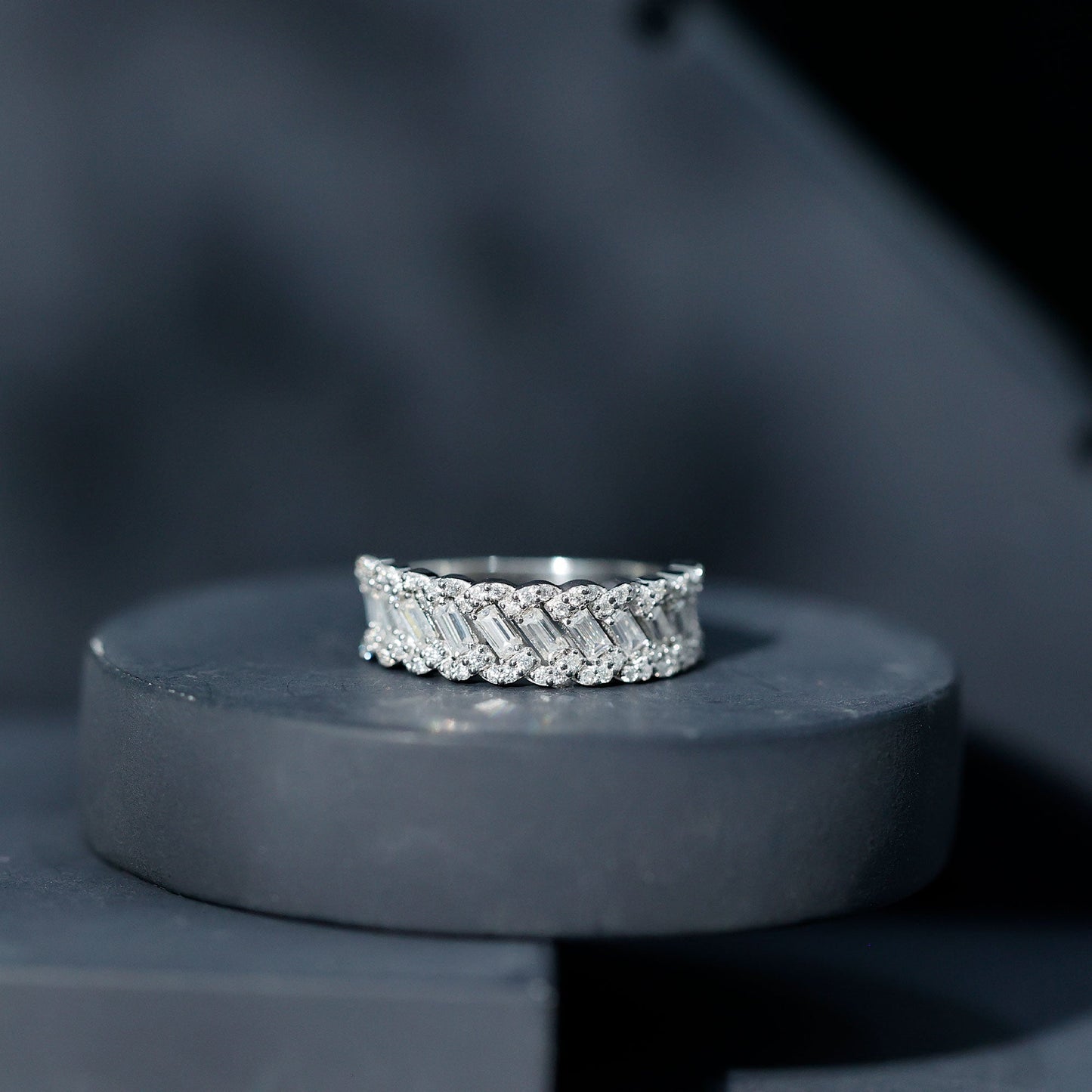 Baguette and Round Cut Zircon Braided Anniversary Ring