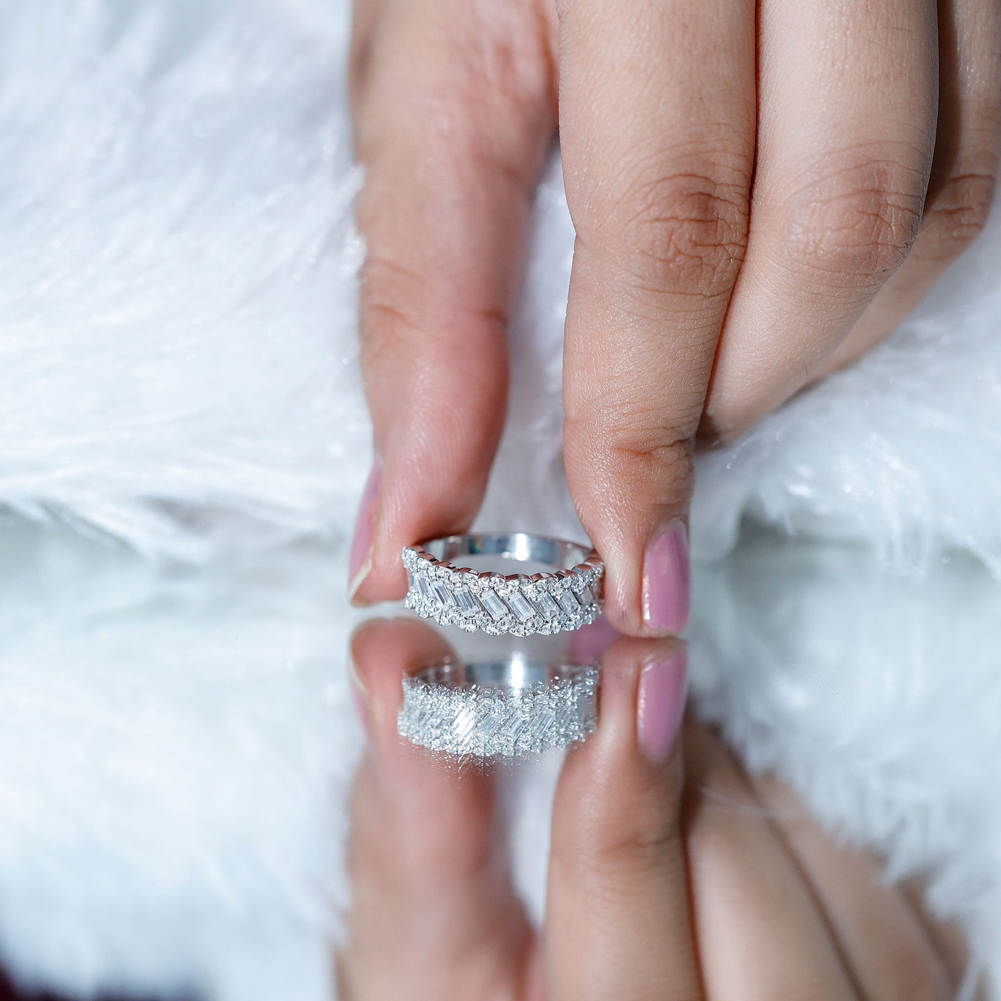 Baguette and Round Cut Zircon Braided Anniversary Ring