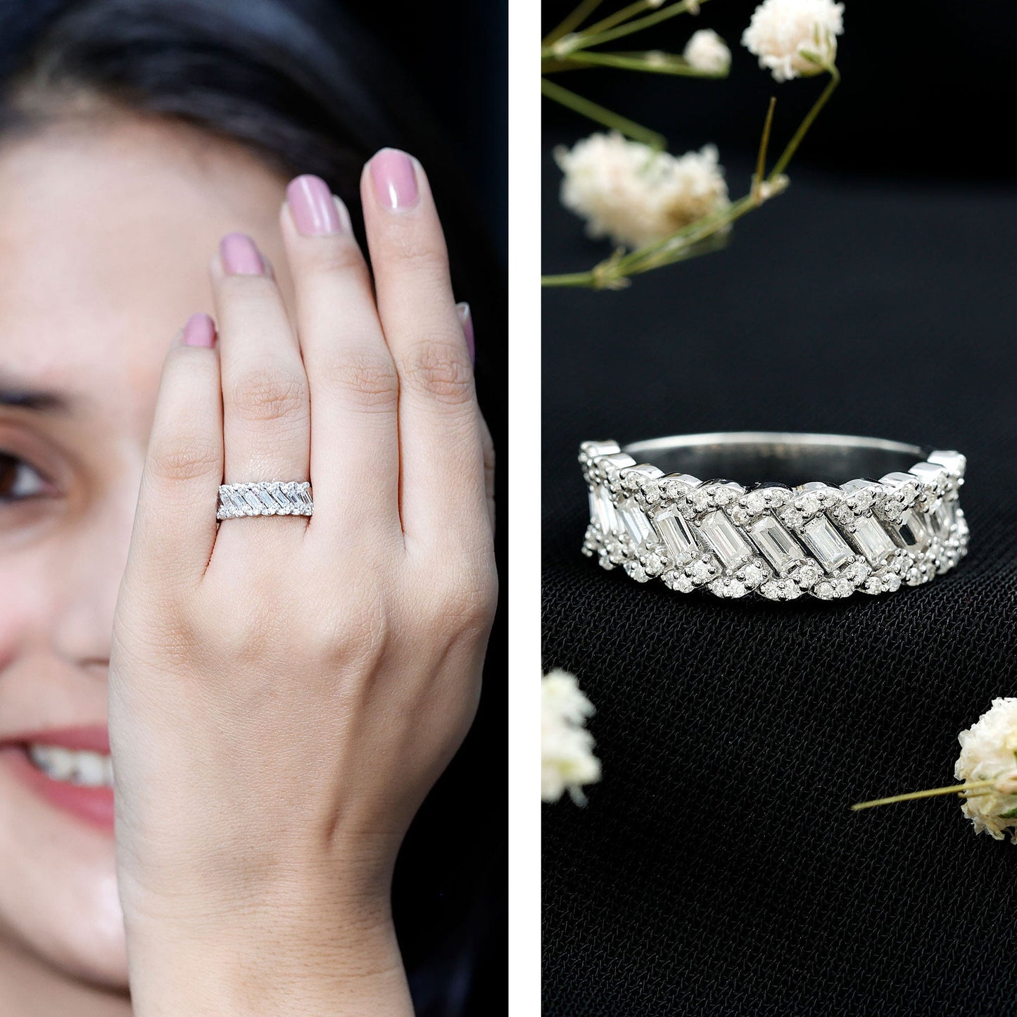 Baguette and Round Cut Zircon Braided Anniversary Ring
