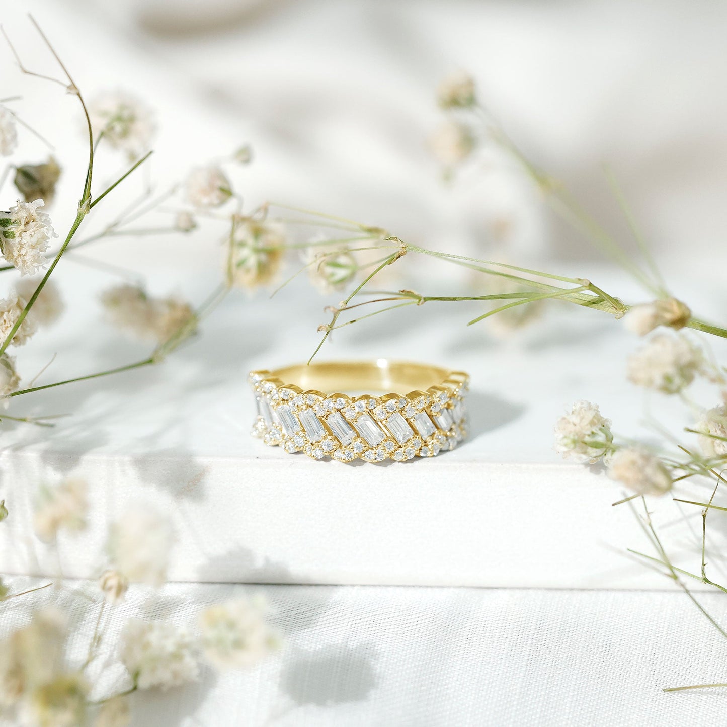 Baguette and Round Cut Zircon Braided Anniversary Ring