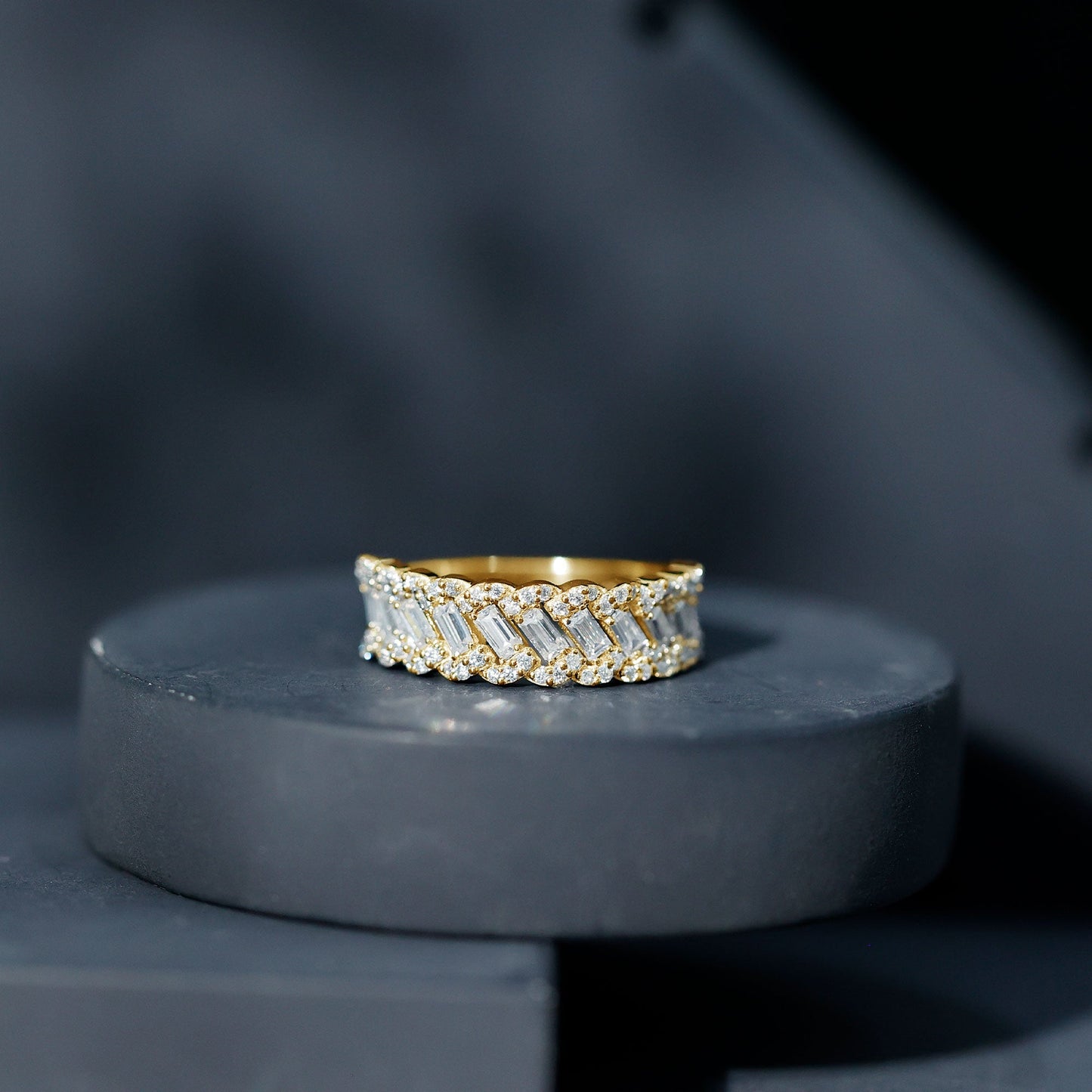 Baguette and Round Cut Zircon Braided Anniversary Ring