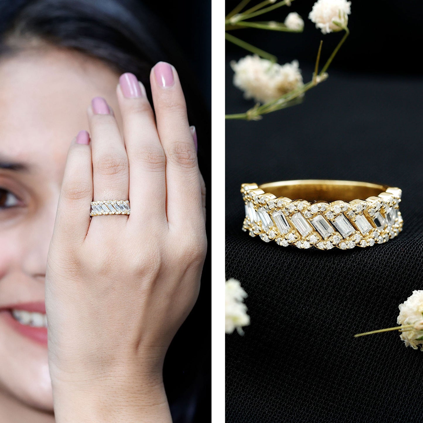 Baguette and Round Cut Zircon Braided Anniversary Ring