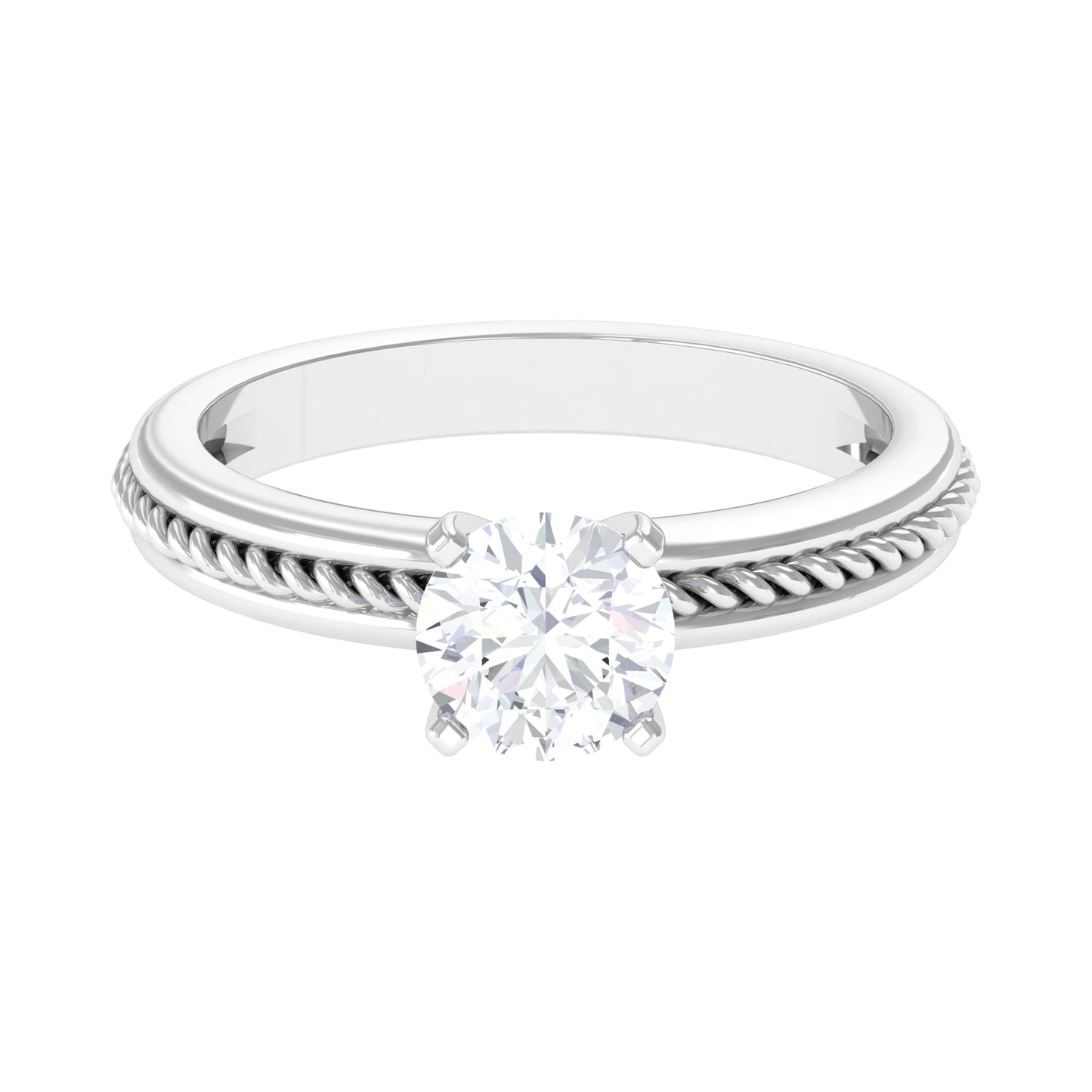 Cubic Zirconia Solitaire Twisted Rope Ring in Square Prong Setting