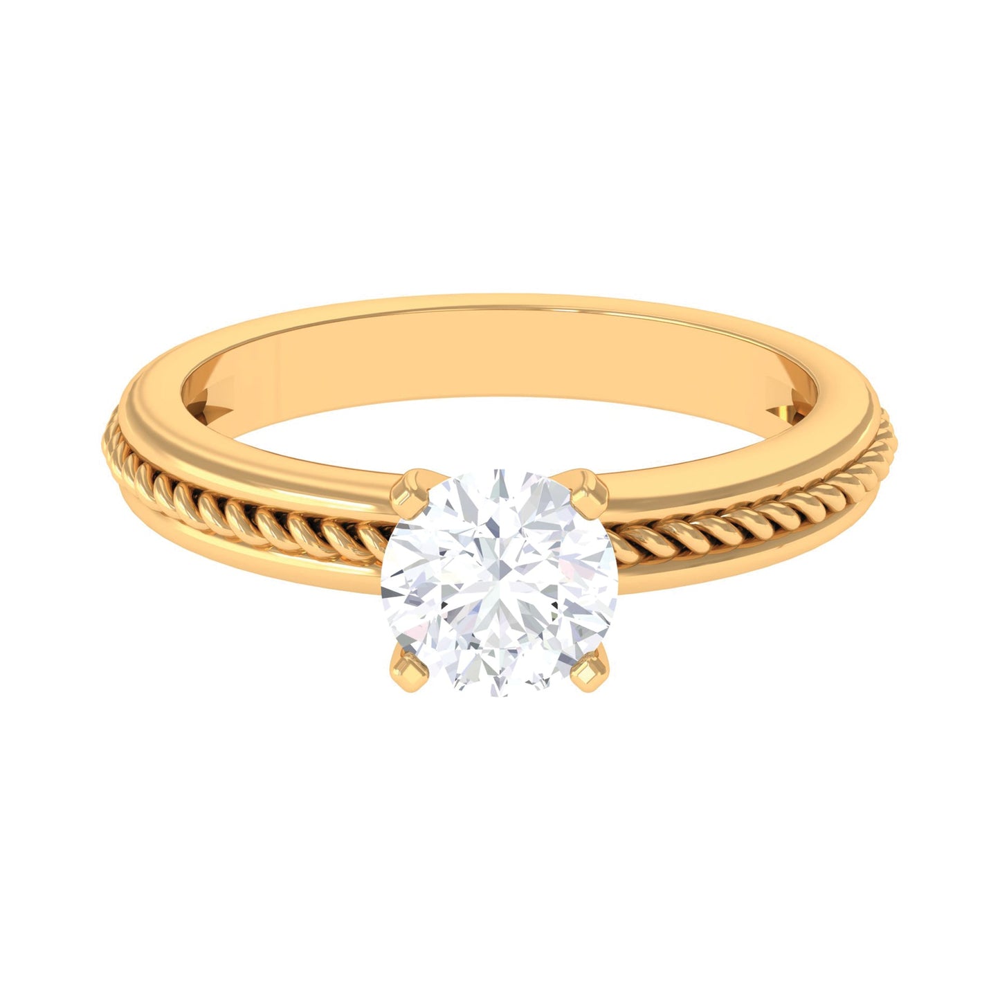 Cubic Zirconia Solitaire Twisted Rope Ring in Square Prong Setting