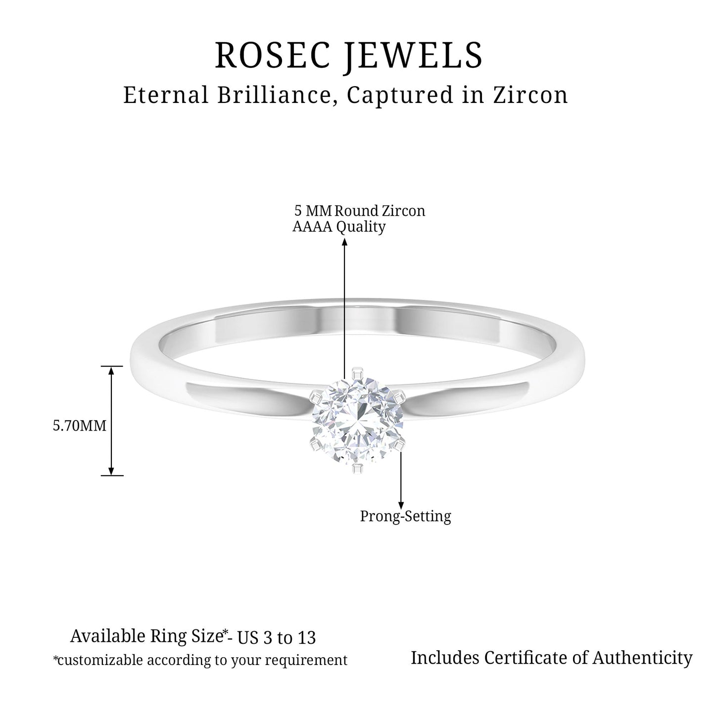5 MM Round Zircon Solitaire Promise Ring
