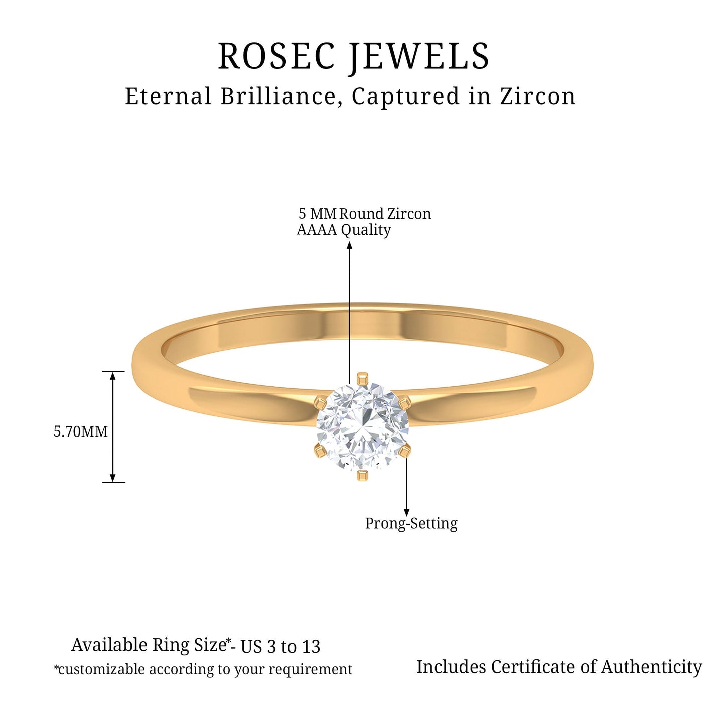 5 MM Round Zircon Solitaire Promise Ring