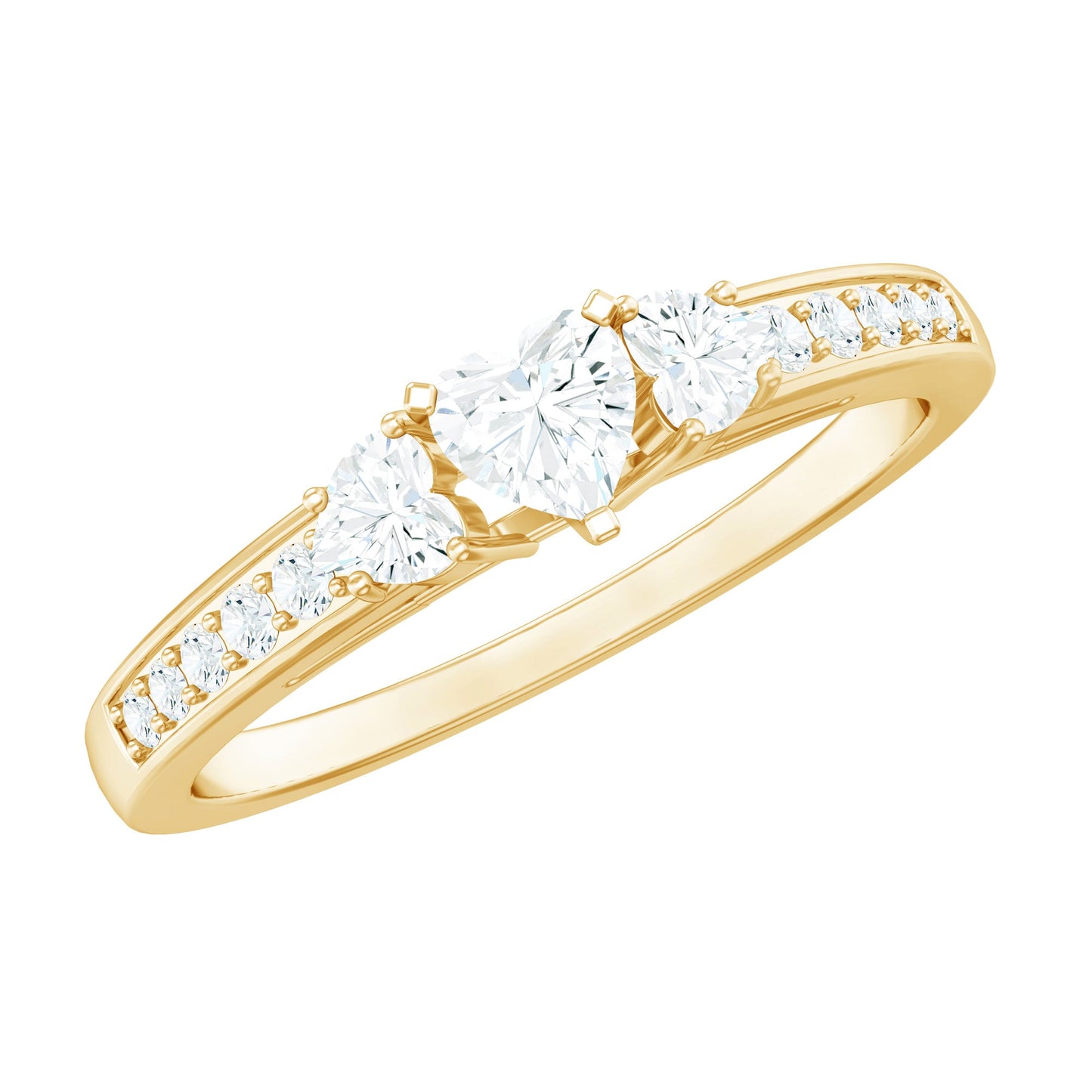 Heart Shape Zircon Anniversary Ring with Side Stones