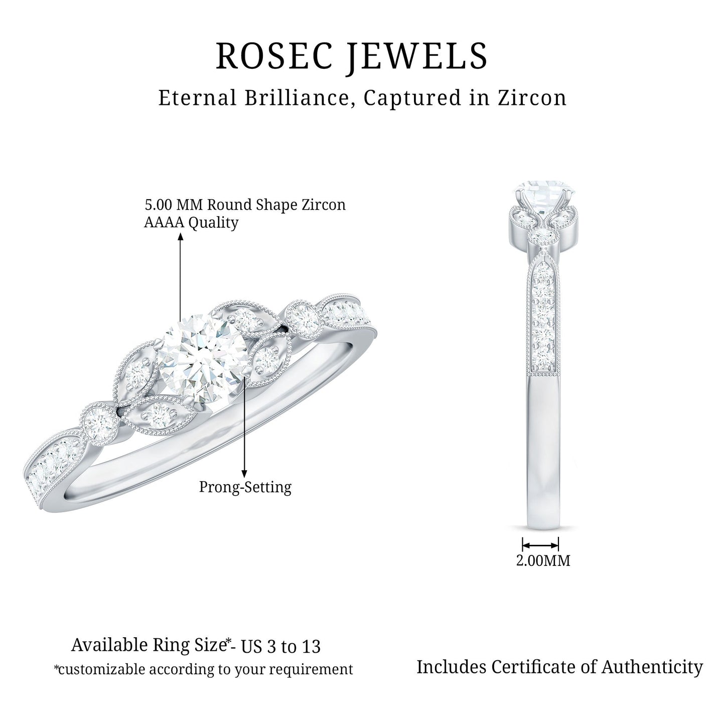 Vintage Inspired Zircon Engagement Ring for Women