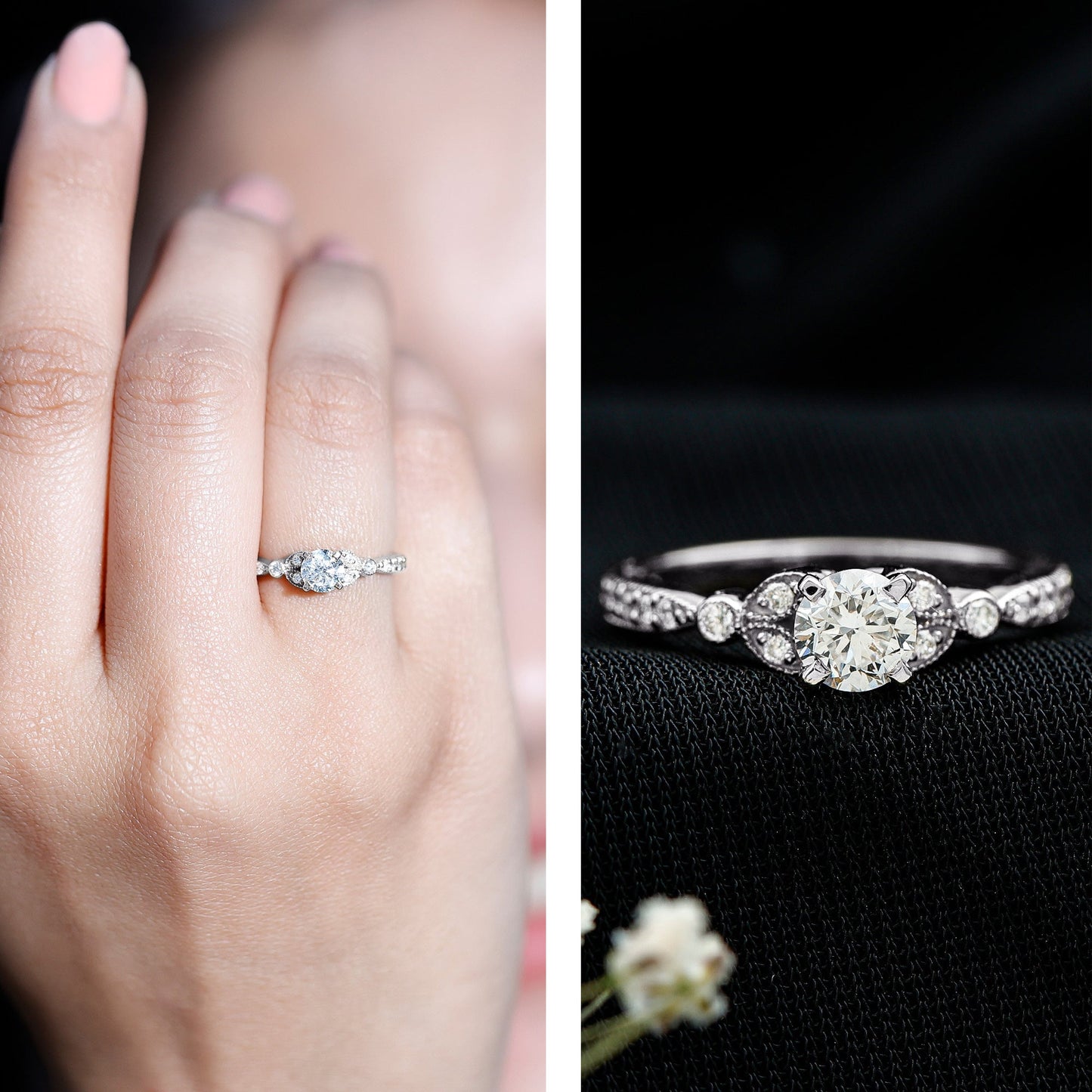 Vintage Inspired Zircon Engagement Ring for Women