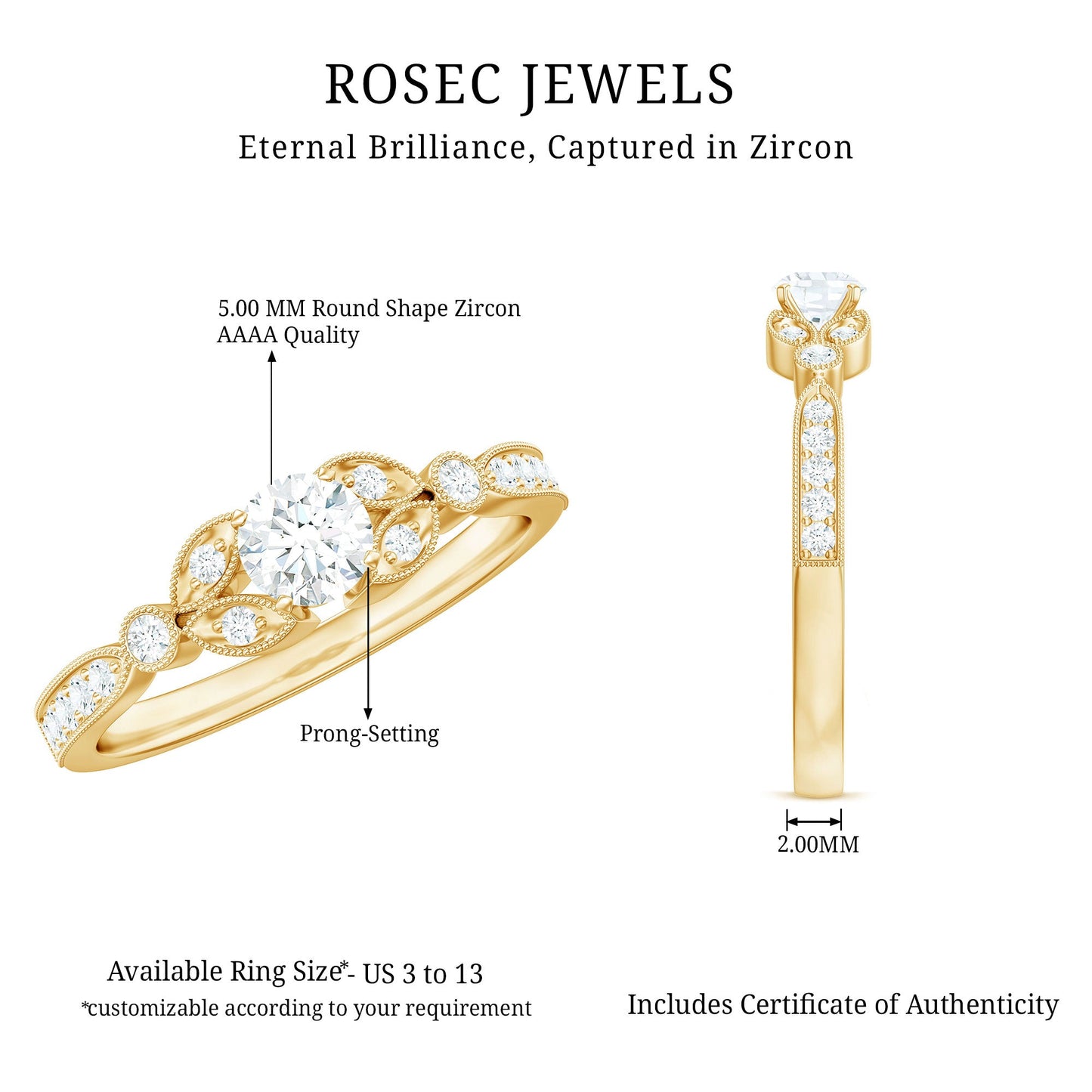 Vintage Inspired Zircon Engagement Ring for Women