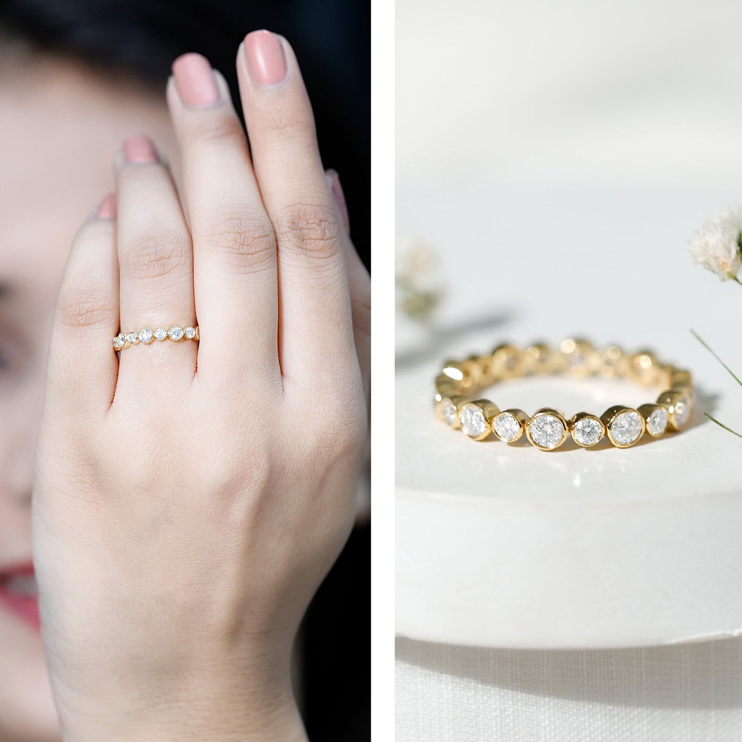 Bezel Set Round Cubic Zirconia Unique Full Eternity Ring