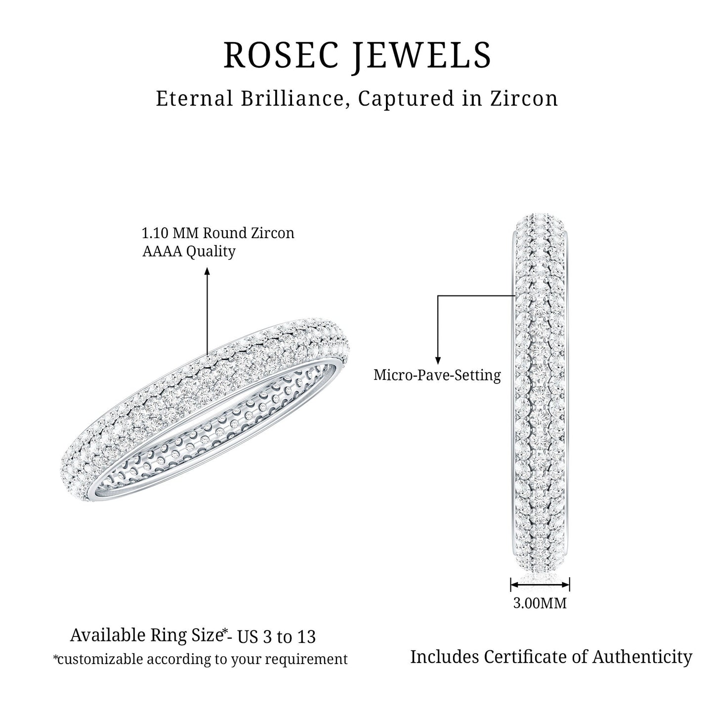 Pave Set Cubic Zirconia Eternity Band Ring