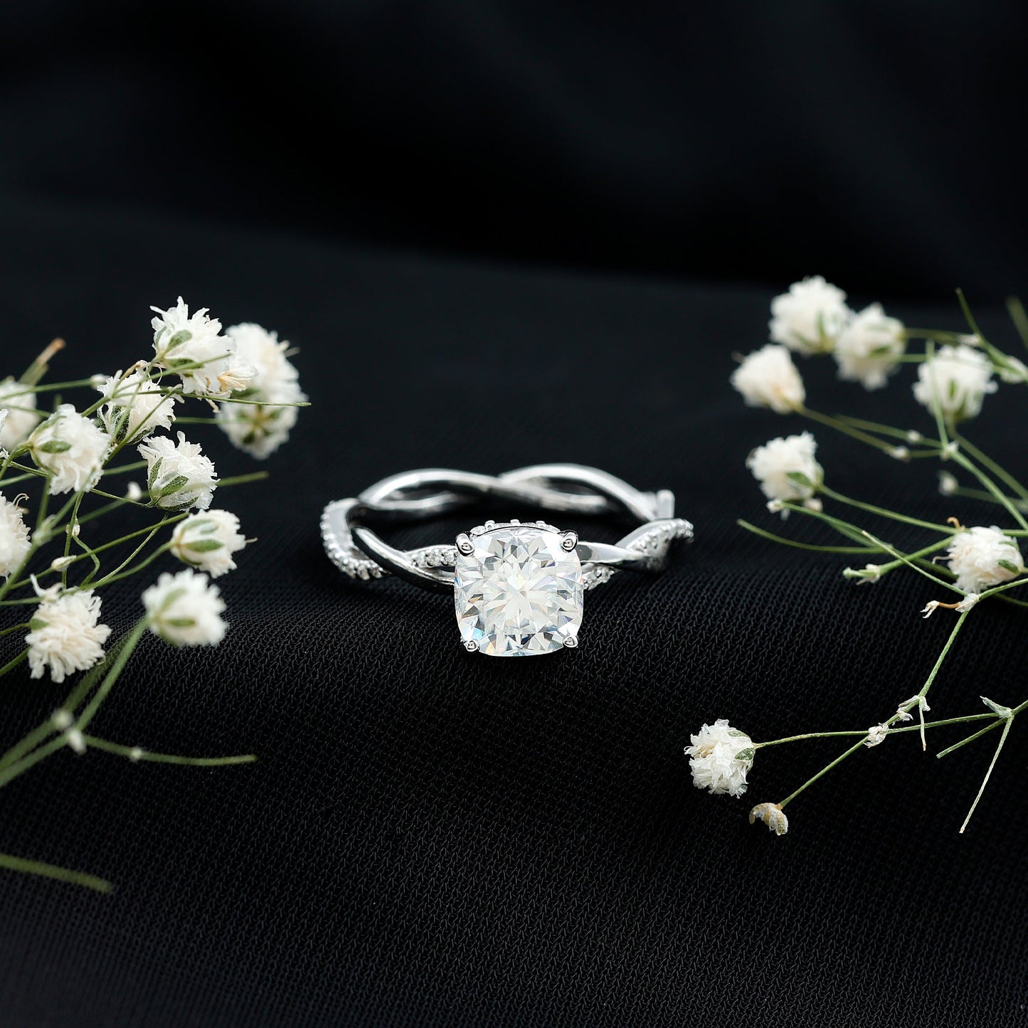 8 MM Moissanite Cushion Cut Hidden Halo Engagement Rings