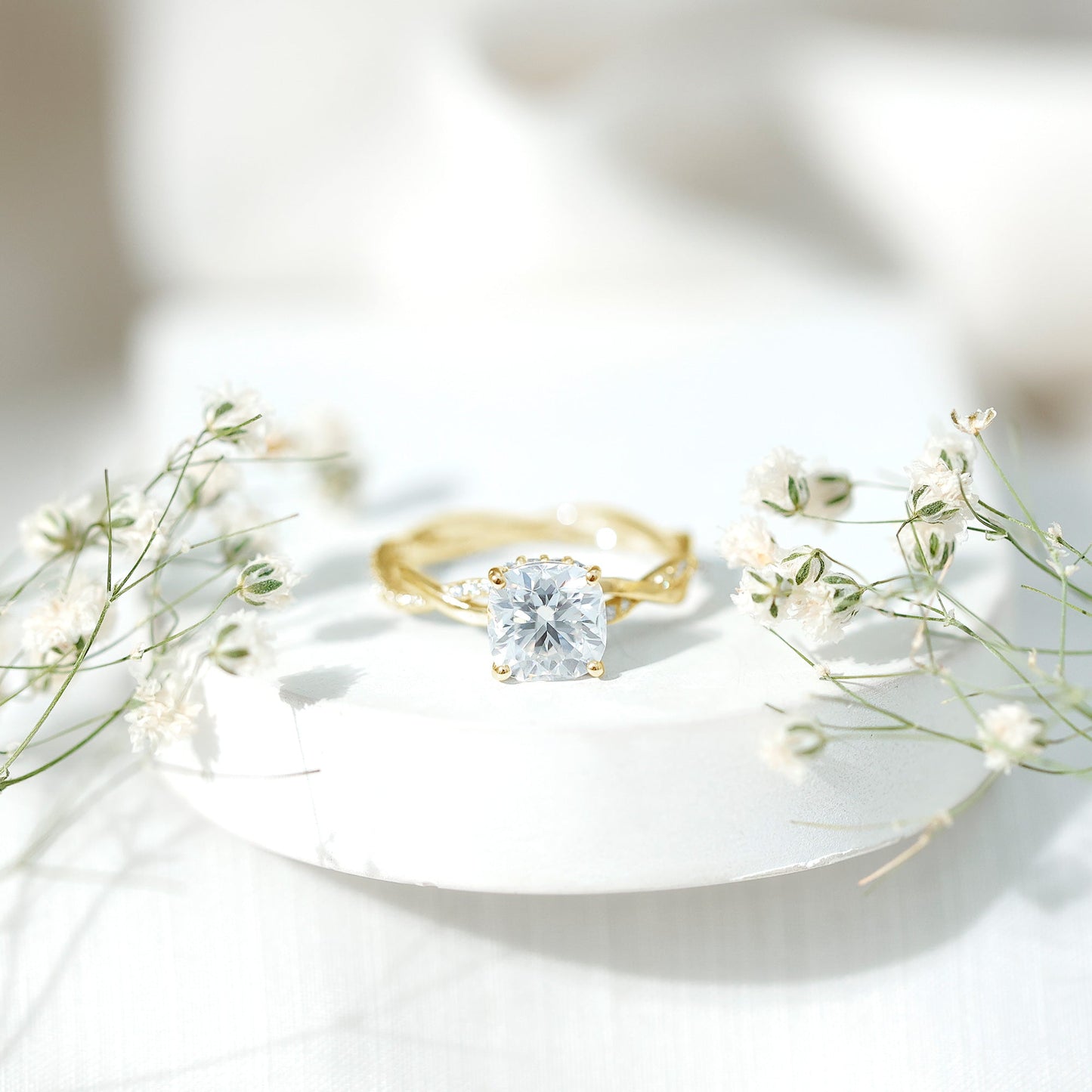 8 MM Moissanite Cushion Cut Hidden Halo Engagement Rings