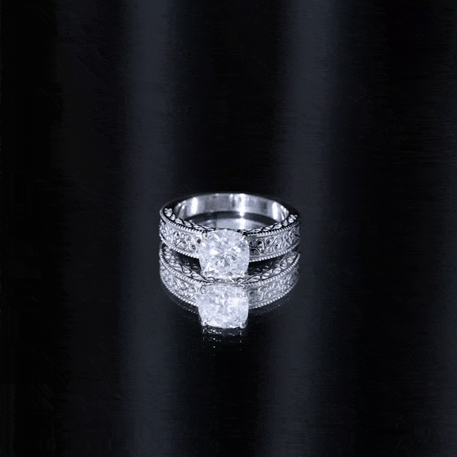8 MM Cushion Cut Moissanite Engagement Ring with Filigree Details