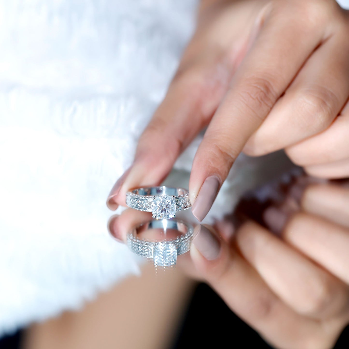 8 MM Cushion Cut Moissanite Engagement Ring with Filigree Details