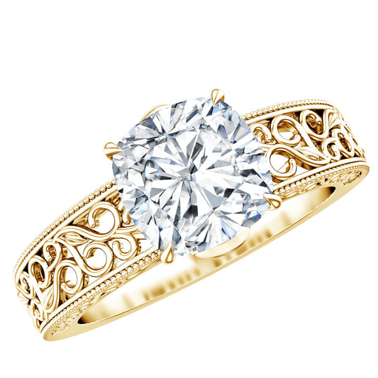8 MM Cushion Cut Moissanite Engagement Ring with Filigree Details