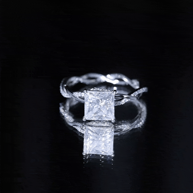 8 MM Certified Princess Cut Moissanite Engagement Ring with Hidden Halo