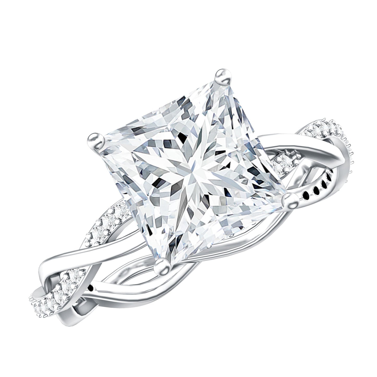 8 MM Certified Princess Cut Moissanite Engagement Ring with Hidden Halo