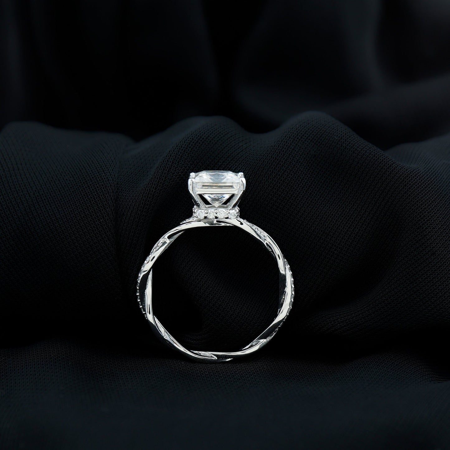 8 MM Certified Princess Cut Moissanite Engagement Ring with Hidden Halo