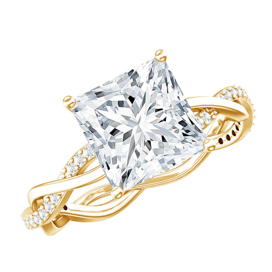 8 MM Certified Princess Cut Moissanite Engagement Ring with Hidden Halo