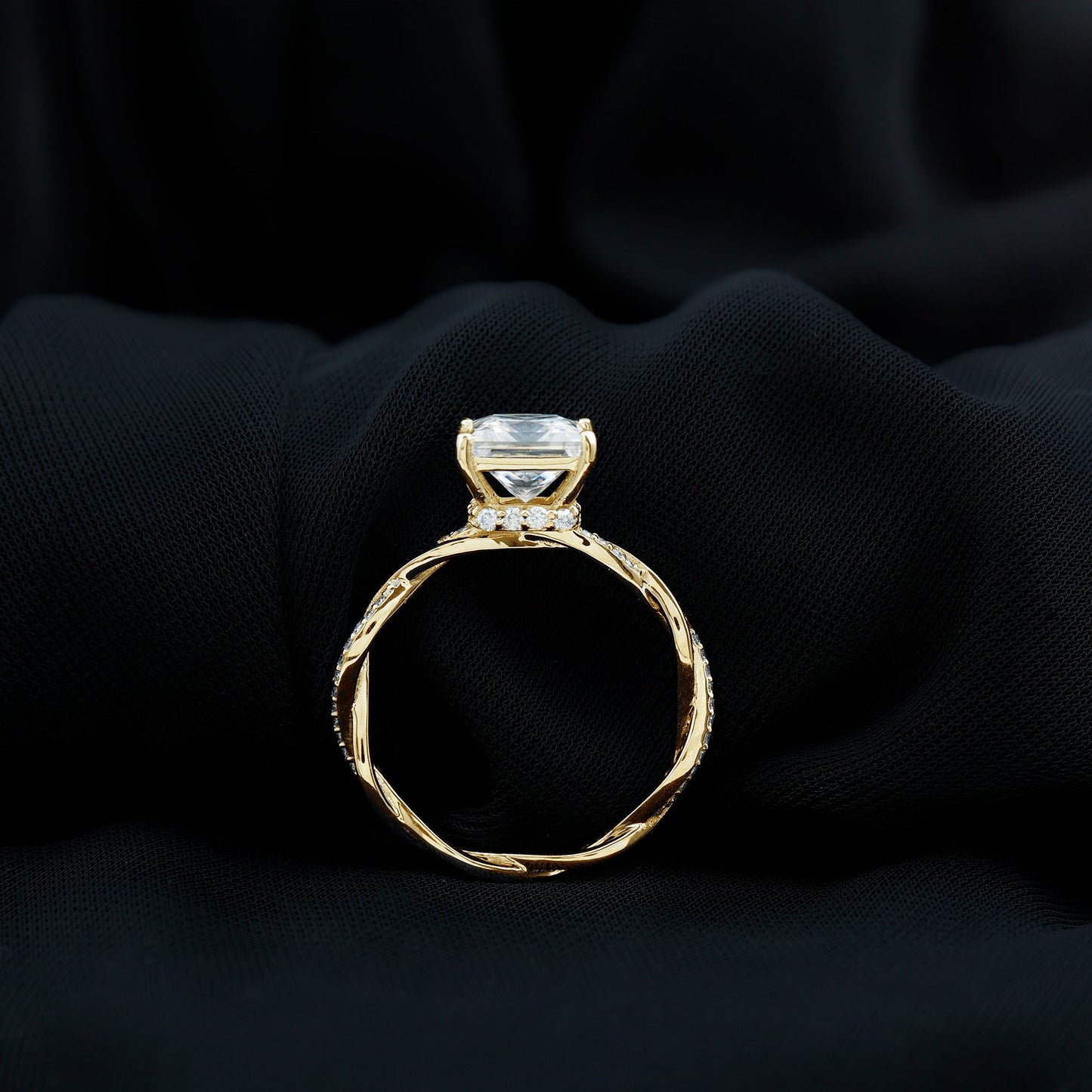 8 MM Certified Princess Cut Moissanite Engagement Ring with Hidden Halo