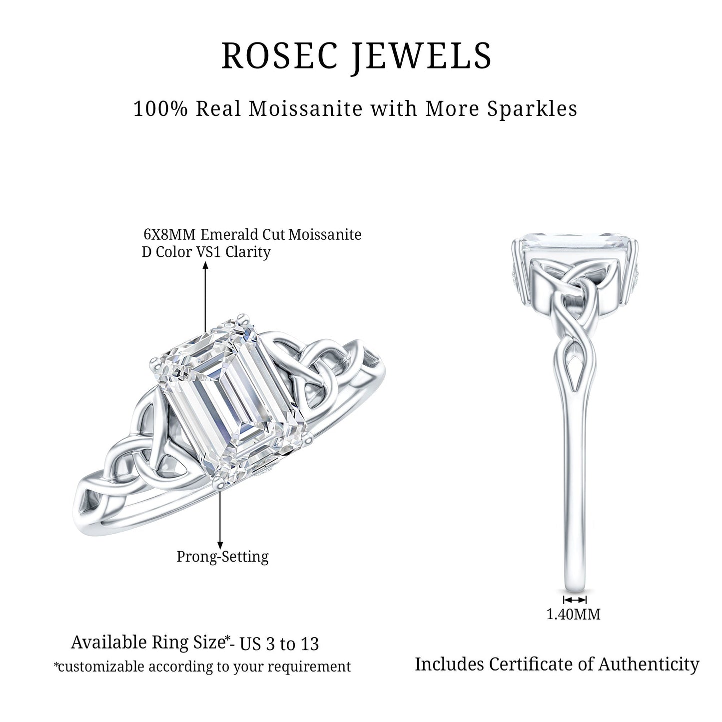 2 CT Moissanite Engagement Ring with Celtic Details