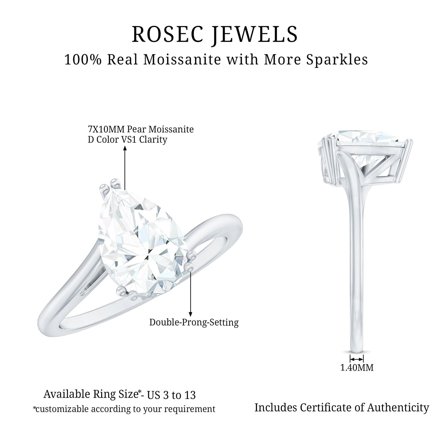 Pear Engagement Ring With Certified Moissanite