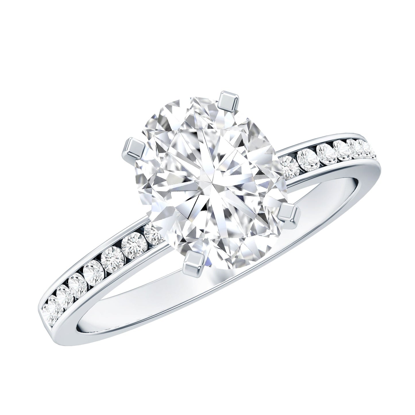 7X9 MM Solitaire Moissanite Oval Engagement Ring with Channel Set