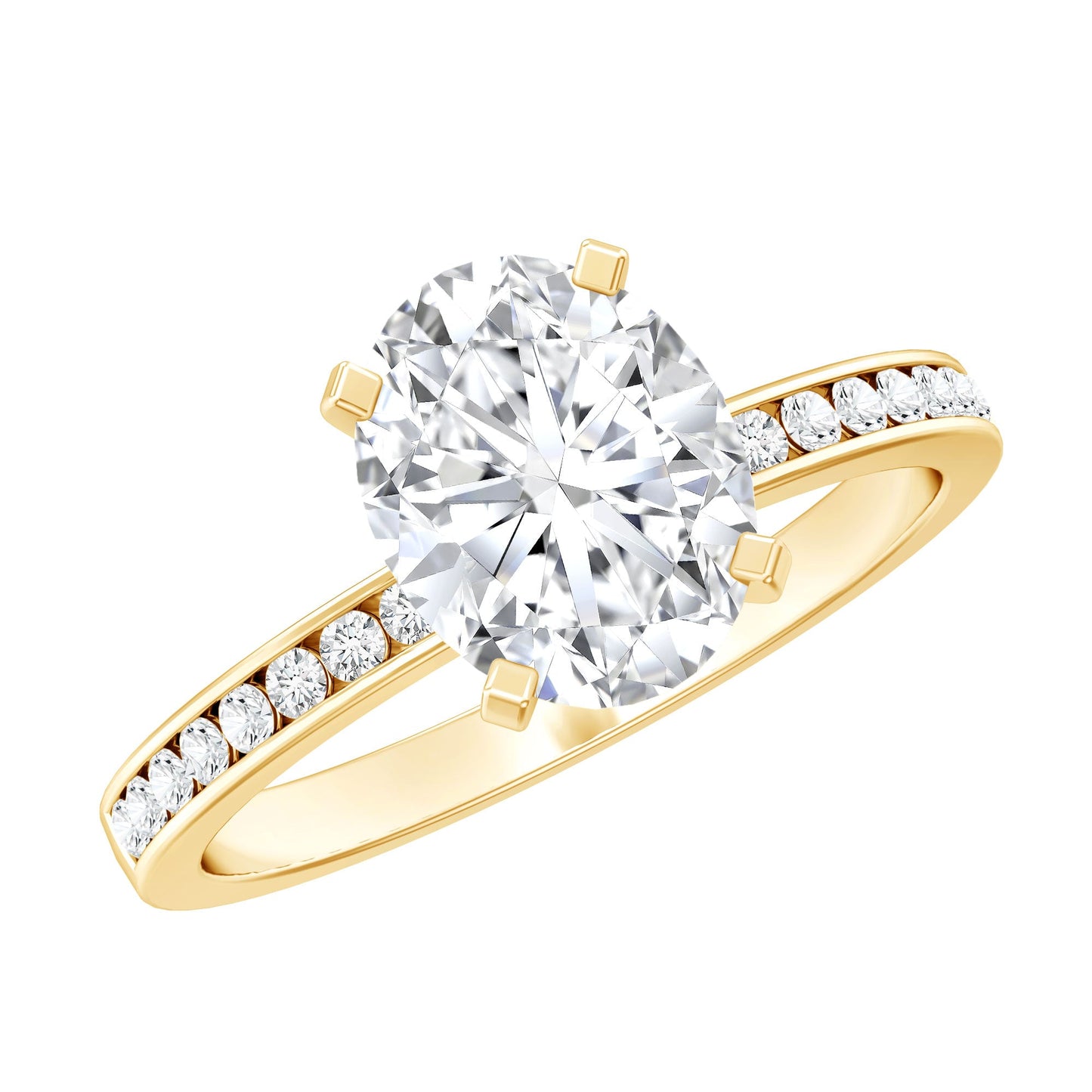 7X9 MM Solitaire Moissanite Oval Engagement Ring with Channel Set