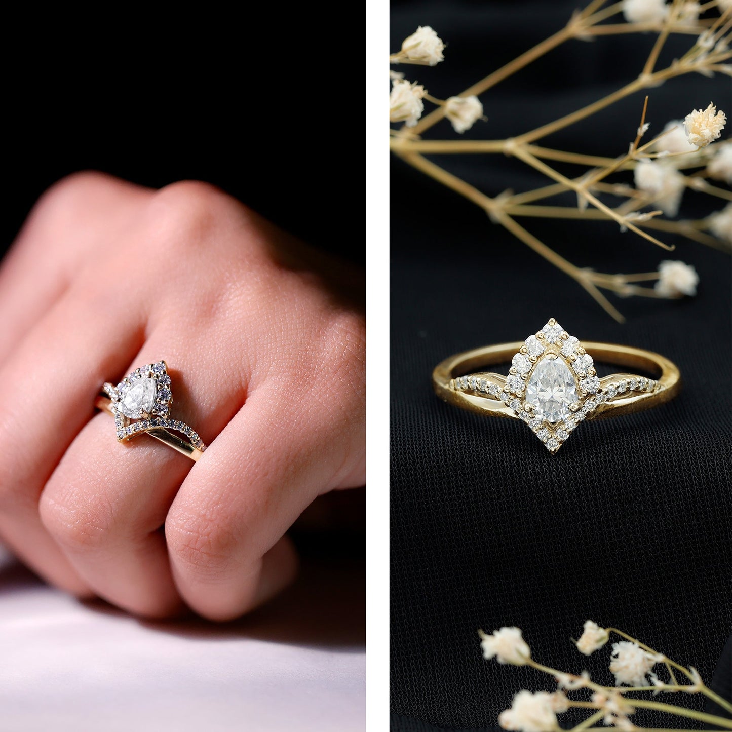 5X7 MM Pear Shaped Certified Moissanite Designer Engagement Ring