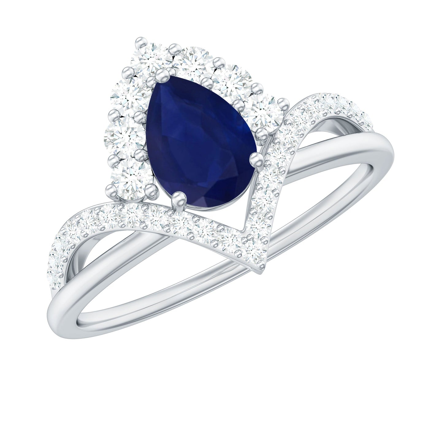 Pear Cut Blue Sapphire Designer Solitaire Ring with Diamond
