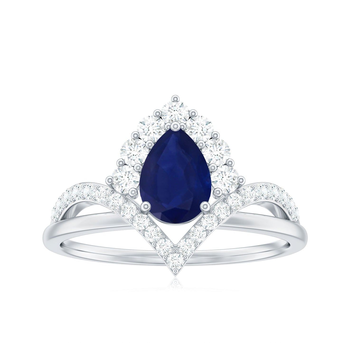 Pear Cut Blue Sapphire Designer Solitaire Ring with Diamond