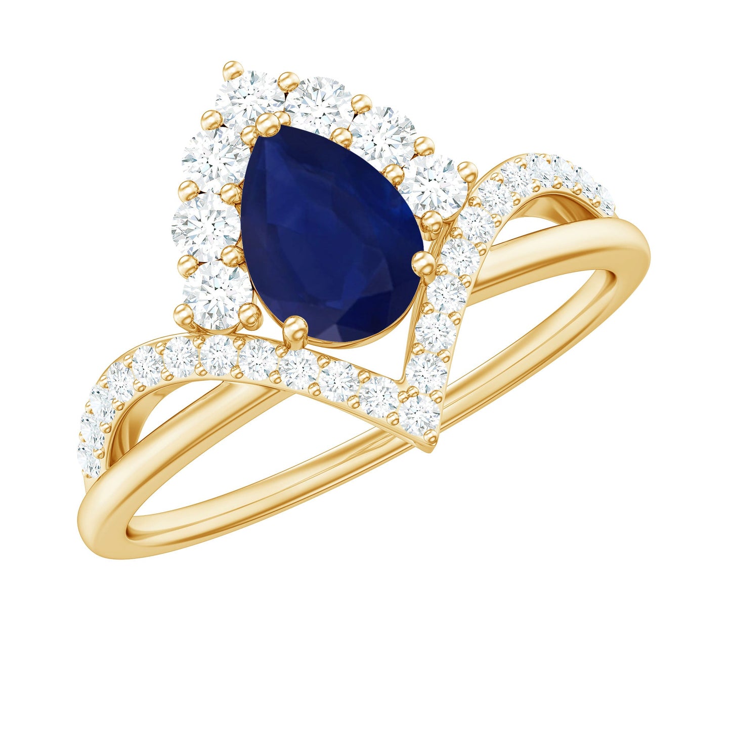 Pear Cut Blue Sapphire Designer Solitaire Ring with Diamond