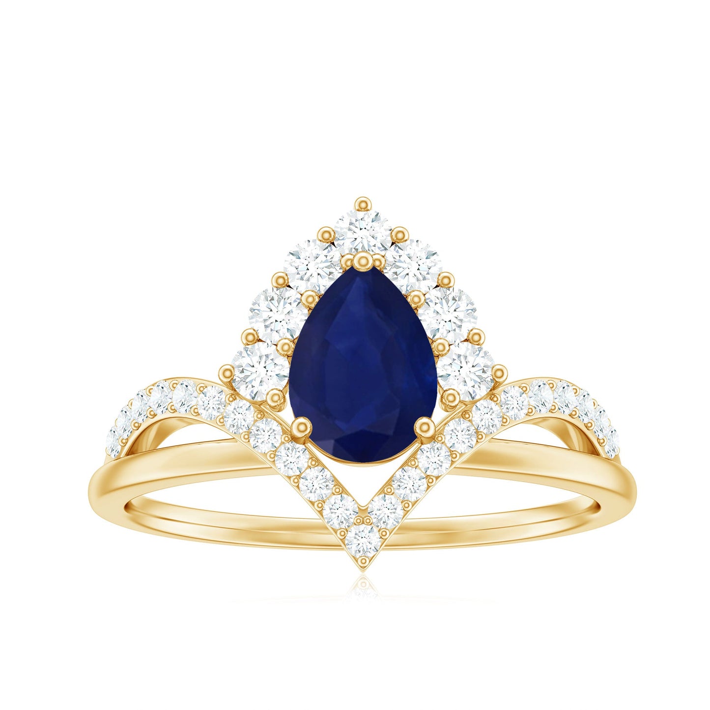 Pear Cut Blue Sapphire Designer Solitaire Ring with Diamond