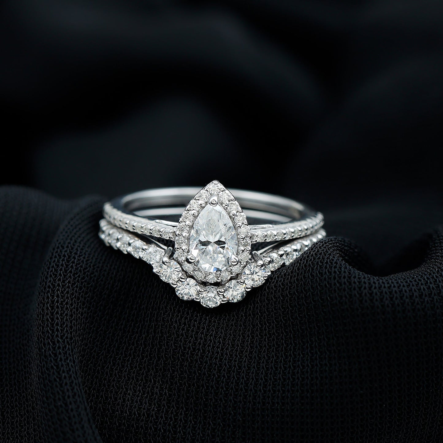 1.50 CT Certified Moissanite Designer Teardrop Ring Set