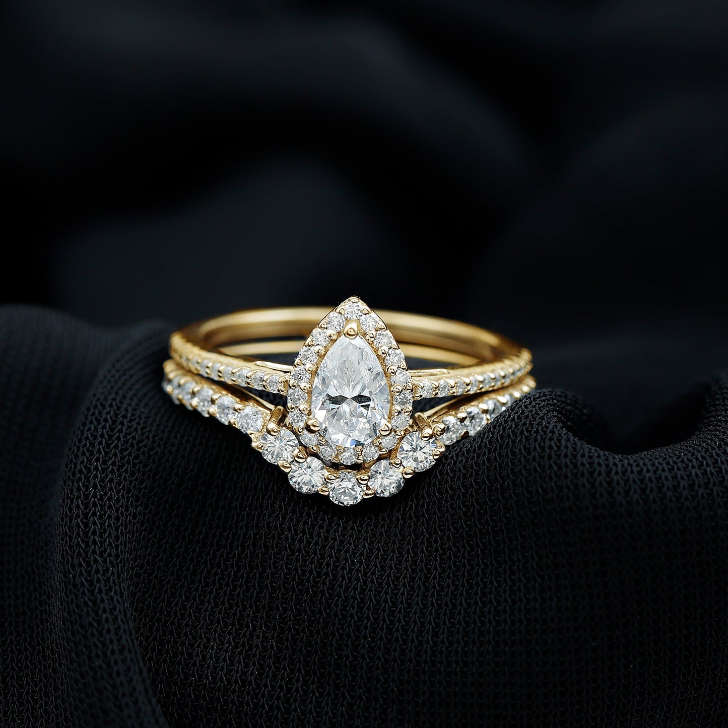 1.50 CT Certified Moissanite Designer Teardrop Ring Set