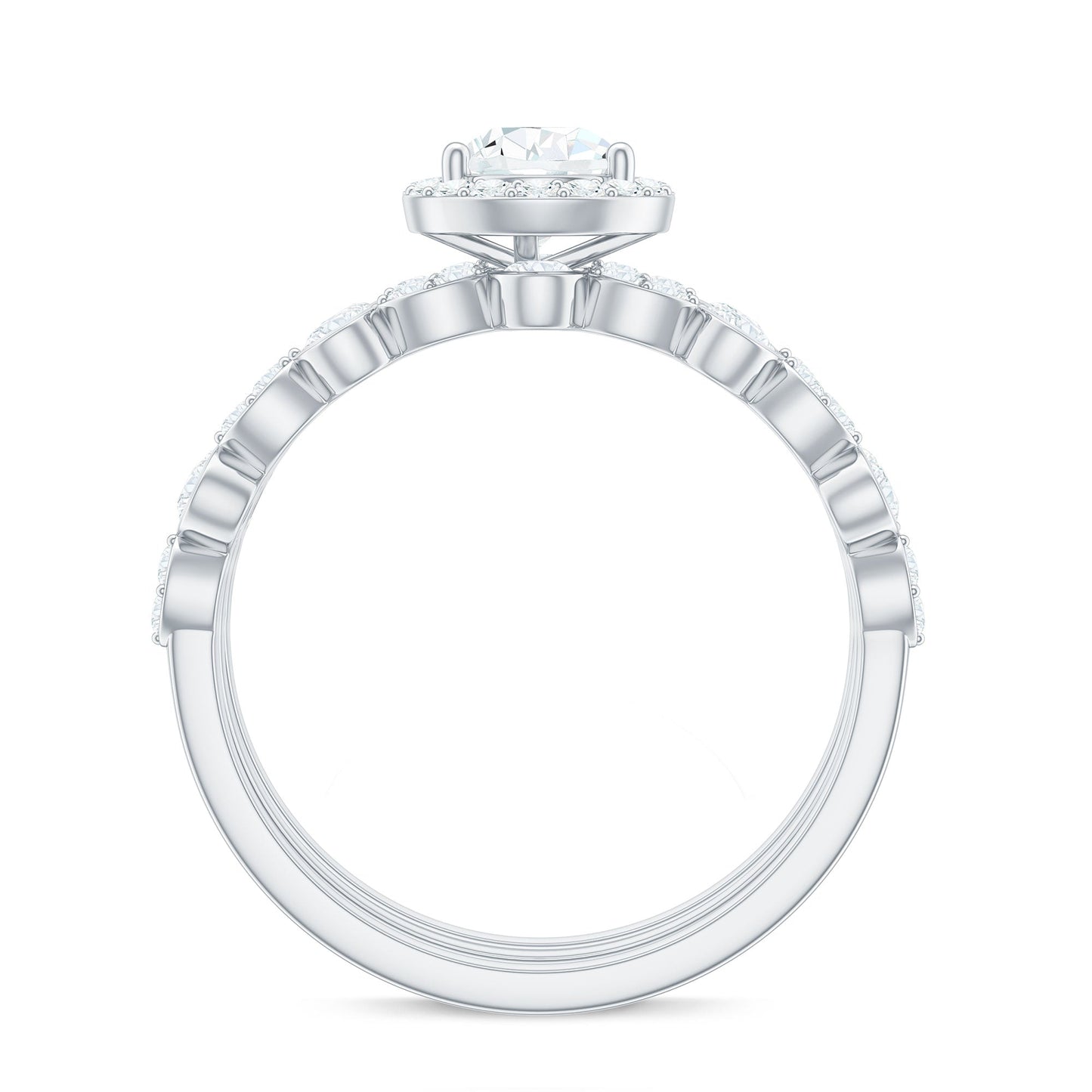 Pear Shaped Moissanite Engagement Ring with 2 Enhancers